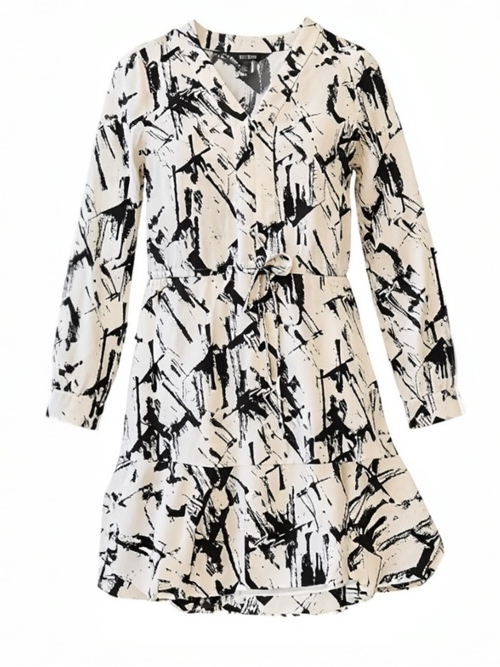 WHITE HOUSE BLACK MARKET black & white long sleeve flare hem dress size 2